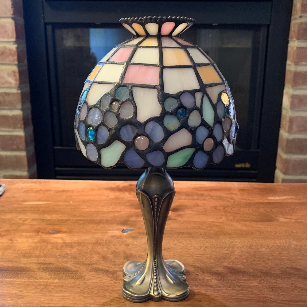 PartyLite Hydrangea Tiffany Style Stained Glass 2 Pc Tea Light Candle Holder - Picture 4 of 12
